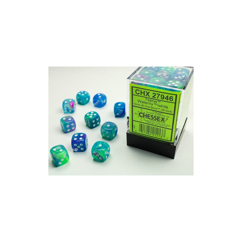 Festive Waterlily/white 12mm d6 Dice Block (36 dice)