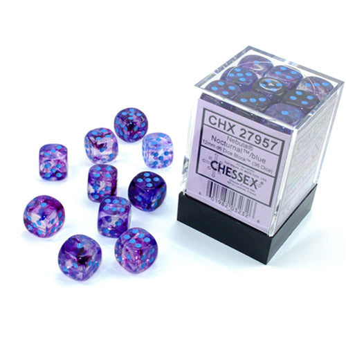 Chessex Nebula Nocturnal/Blue Luminary 12mm d6 Dice Block (36 dice)