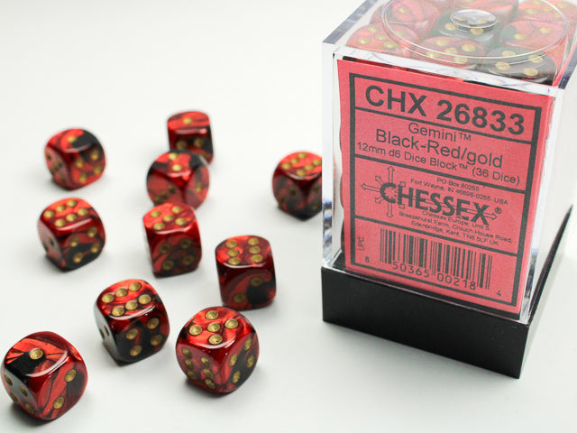 Gemini Black-Red/gold 12mm d6 Dice Block (36 dice) - CHX 26833