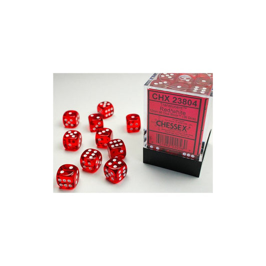 Translucent Red/white 12mm d6 Dice Block (36 dice)
