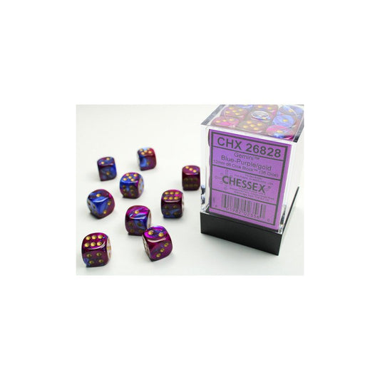 Gemini Blue-Purple/gold 12mm d6 Dice Block (36 dice)