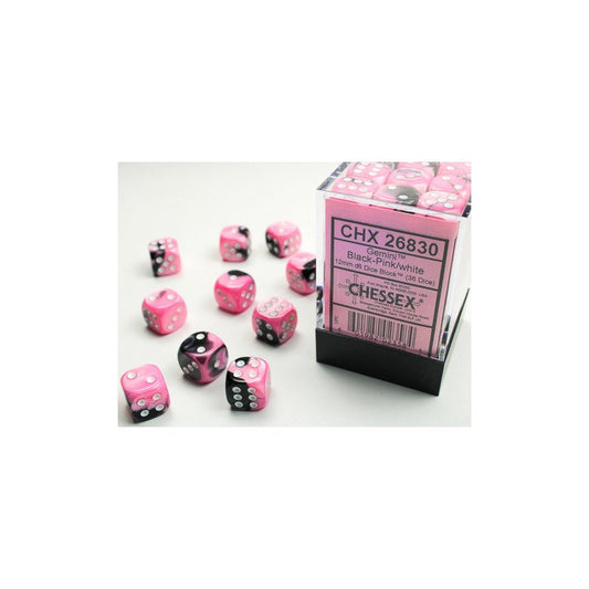 Gemini Black-Pink/white 12mm d6 Dice Block (36 dice)