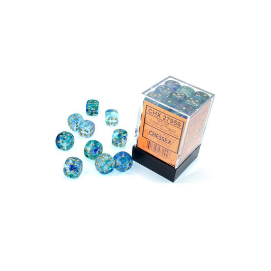 Nebula Oceanic/gold Luminary 12mm d6 Dice Block (36 dice)