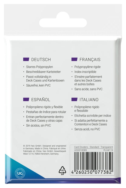 Card Dividers Standard Size (10) - Transparent