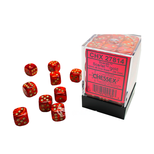 Scarab Scarlet/gold 12mm d6 Dice Block (36 dice) - CHX 27814