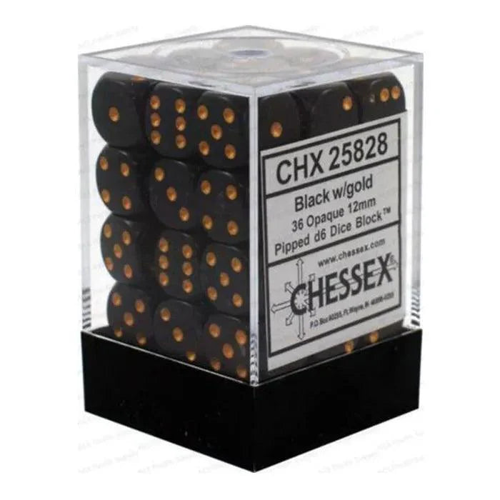 Opaque Black/Gold 12mm d6 Dice Block (36 dice) - CHX 25828