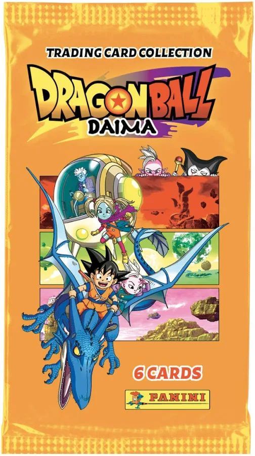 Front of Panini Dragon Ball DAIMA booster pack containing 6 cards